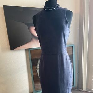 Faux Suede Navy Blue Fitted Dress